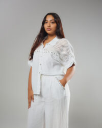 Blusa Blanca de Lino Italiano  Bordada Elegante | Moda Italiana