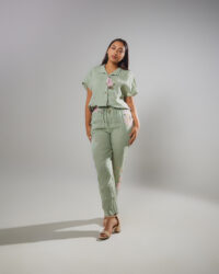 Pantalón de Lino Italiano Estampado · Verde Salvia