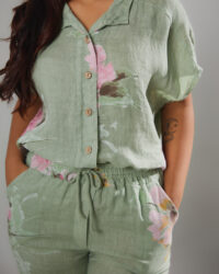 Camisa de Lino Italiano Estampada · Verde Salvia