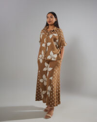 Pantalón Palazzo de Lino Italiano Estampado · Camel