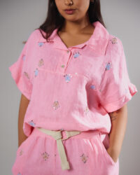 Camisa de Lino Italiano Bordada · Rosa