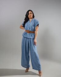 Conjunto Palazzo de Caída Fluida · Azul Denim
