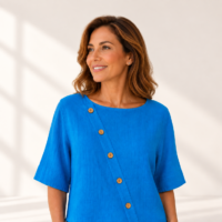 Blusa de lino italiano turquesa asimétrica, ALTIVA Costa Rica