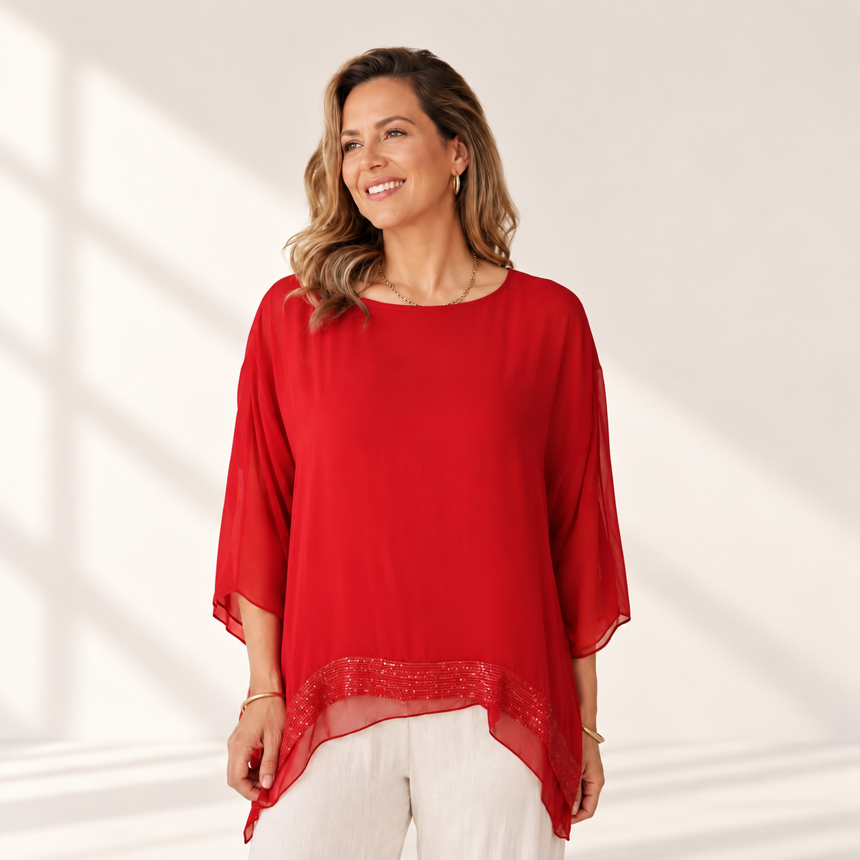 Blusa Elegance roja de seda italiana, ALTIVA Costa Rica