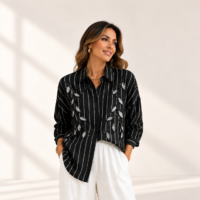 Blusa negra turca con bordado de hojas, ALTIVA Costa Rica