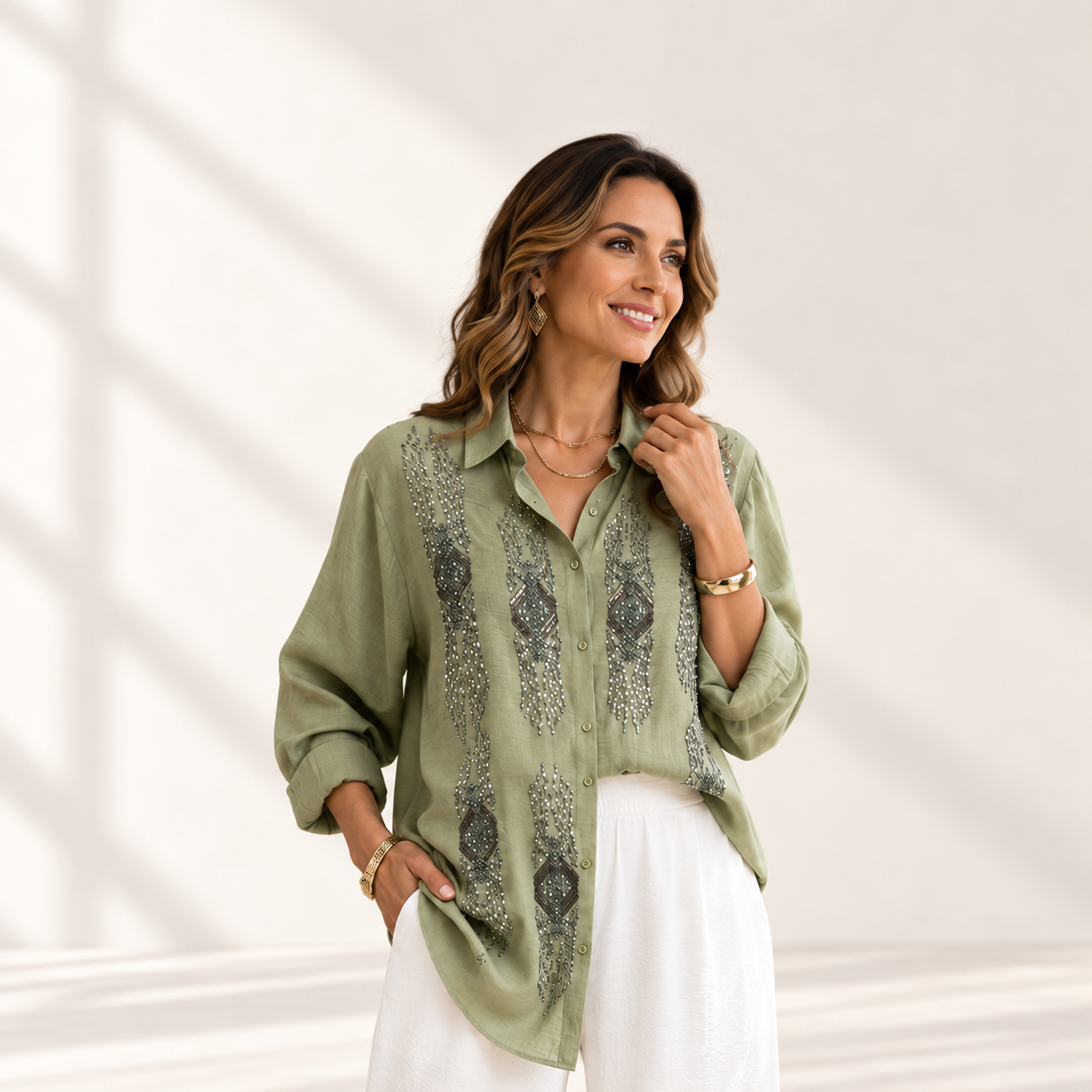 Blusa verde oliva turca bordada