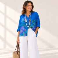 Conjunto floral azul royal de lino italiano, ALTIVA Costa Rica