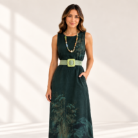 Vestido Botánico Verde Esmeralda de lino italiano