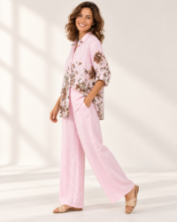 Blusa rosa flores marrones, colección ALTIVA Costa Rica