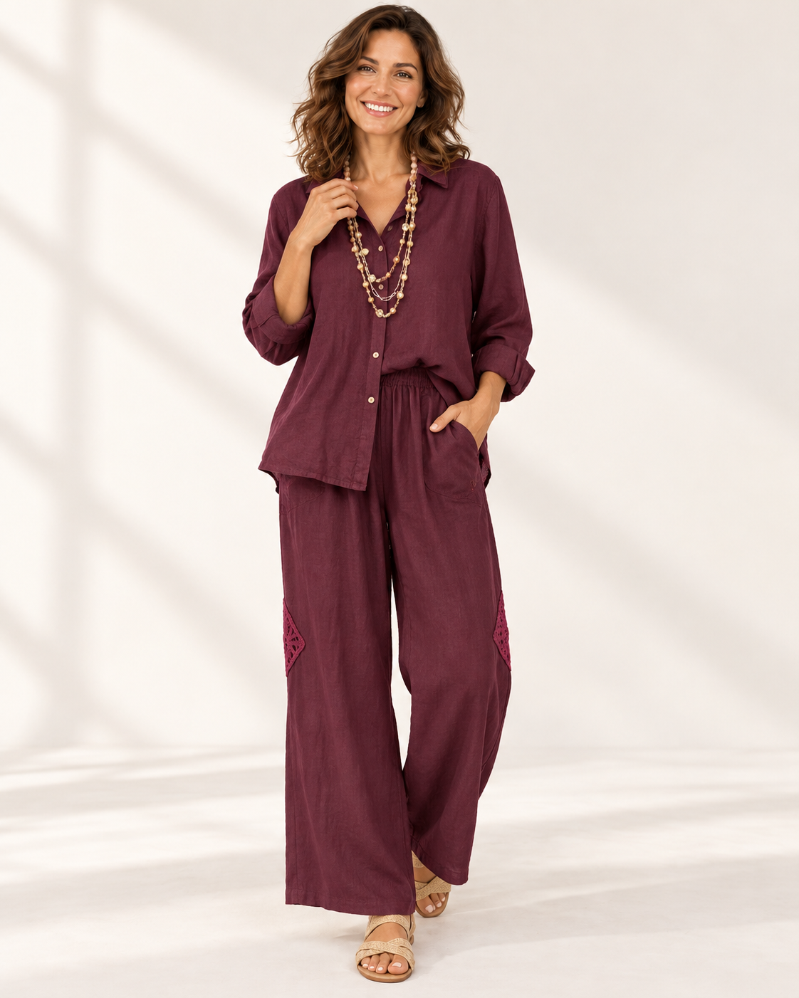 Blusa pantalon vino encaje, colección ALTIVA Costa Rica