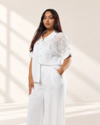 Blusa Blanca de Lino Italiano  Bordada Elegante | Moda Italiana