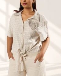 Camisa de Algodón Italiano Texturizada · Arena