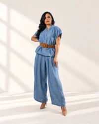 Conjunto Palazzo de Caída Fluida · Azul Denim